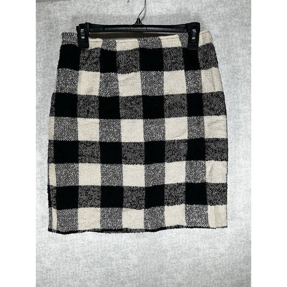 The Limited Pencil Skirt Textured Tweed Black White Plaid Women’s Size 12 Wool - Picture 1 of 6